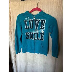 Justice Love To Smile Full Zip Blue Hoodie Girls Size 10